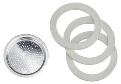 Moka-Filter mit 3 Dichtungen, 3 Tassen, Metall