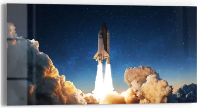 Produktbild von DEQORI Glasbild Echtglas 60x30 cm 'Raketenstart ins All' Wandbild Bild modern Deko