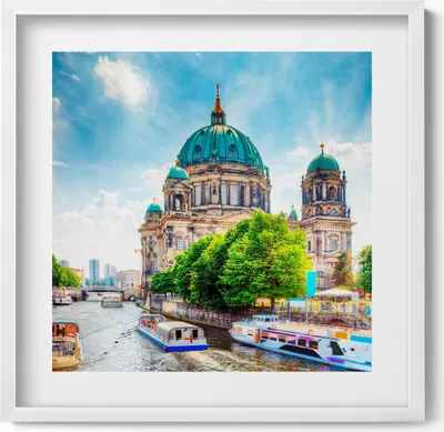 Produktbild von Berliner Dom Deutschland– Wandbild mit Rahmen – Gerahmtes Bild  – Wanddekoration – 50x50 cm –  Weiß Rahmen