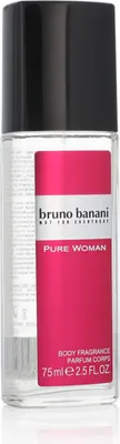 A clear, well-lit studio shot of a bottle of Bruno Banani Pure Woman Body Fragrance.