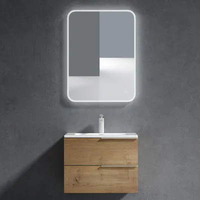 Immagine prodotto di doporro Mobile Bagno Sospeso 60cm Marrone chiaro con Lavabo Incluso Set di Mobili da Bagno 60x48x47cm con 2 Cassetti Soft Close e Lavabo Bianco in Resina Minerale Seria Paestum