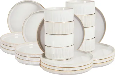 Obrázek produktu pro BELIANI 24dílná sada nádobí krémově bílá kamenina kaolin ruční výroba s reaktivní glazurou servis pro 8 osob kuchyně jídelna