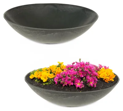 Produktbild von Flache Pflanzschalen für draussen Dekoschalen rund schwarz 25 cm