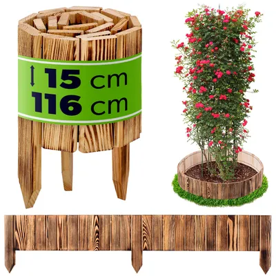 Produktbild von KADAX Rasenkante aus Holz, 116x15cm,  Beeteinfassung, Beetumrandung, flexibler Holzzaun, Gartenzaun, Zaun für Garten, Beetbegrenzung (Braun)