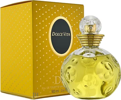 A perfume bottle and its packaging are displayed against a white background.