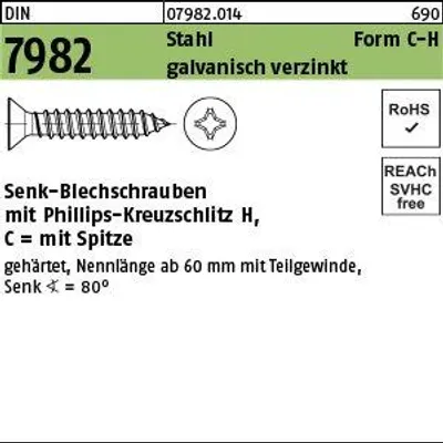 Produktbild von Reyher  Senk-Blechschrauben DIN 7982 St. 6,3x45 -C-H vz (100 Stück)