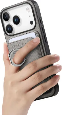 Produktbild von INF Graue Kunstleder Magnet Kartenhalter Hülle für iPhone 17 Pro
