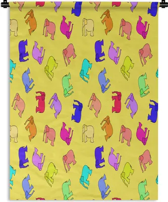 Produktbild von MuchoWow® Wandteppich Wandbehang Elefant - Gelb - Muster 120x160 cm Tapisserie Dekoration Wandtuch - Wohnzimmer - Moderne