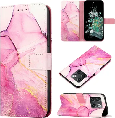 Produktbild von OnePlus 10T 5G Hülle, Marmor Motiv Kunstleder Tasche Wallet Kartenfächer mit Standfunktion Klapp Schutzhülle für OnePlus 10T 5G Rosa