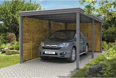 Produktbild von Einzelcarport SKAN HOLZ Cubus-Form mit Seiten- und Rückwand 294x574 cm grau