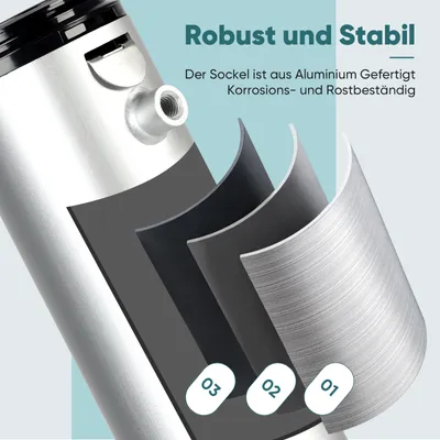 Produktbild von Sekey Sonnenschirmständer, Aluminium, Bodenanker, für Schirme bis Ø 52 mm, wetterfest, korrosionsbeständig, stabil. Maße: Oberer Ø 65 mm, Unterer Ø 105 mm, Gesamtlänge 850 mm, Eingrabtiefe 560 mm, Überstand (einklappbar) 290 mm, Gewicht 3,2 kg.