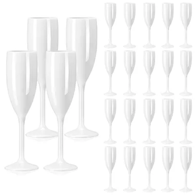 Produktbild von Set mit 24 weißen Champagnergläsern aus Acryl, bruchsicher und wiederverwendbar