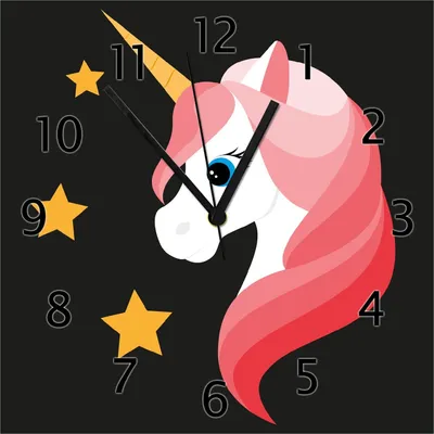 Produktbild von Wallario Design Wanduhr Einhorn Muster - Süße rosa Einhörner mit Sternen aus Echtglas, Größe 30 x 30 cm