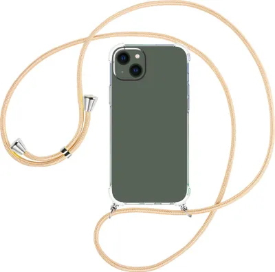 Produktbild von Handykette Backcover-Schutzhülle mit Band (Metall silberfarben) für Apple iPhone 15 Plus - Goldkordel