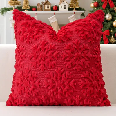 Dekorativer Kissenbezug aus Plüschwolle, rot, Schneeflocke, 45x45 cm
