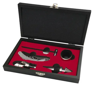 Produktbild von 6-teiliges Sommelier-Set aus schwarzem Holz für Weinkenner