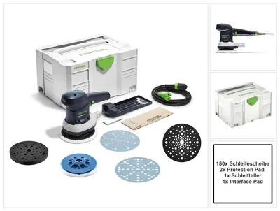 Produktbild von Festool ETS 150/5 EQ-Plus Exzenterschleifer 310 W 150 mm + 150x Schleifscheibe + 2x Protection Pad + Schleifteller+ Interface Pad + systainer