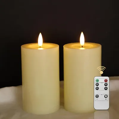 Produktbild von Set aus 2 LED-Wachskerzen mit Fernbedienung und Timer Beige 12,5 cm
