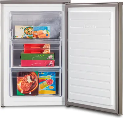 Produktbild von MEDION Gefrierschrank (103L Fassungsvermögen, Less Frost, höhenverstellbare Füße, 84cm hoch, 3 transparente Schubladen, Türanschlag wechselbar, freistehend, MD37777)  silber