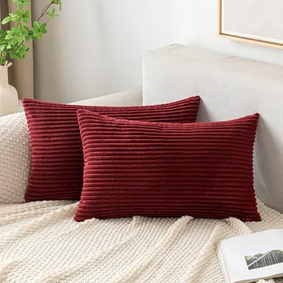 Obrázok produktu pre Poťah na vankúš, zdobný poťah z ribového velúru, 30 x 50 cm, vínová farba