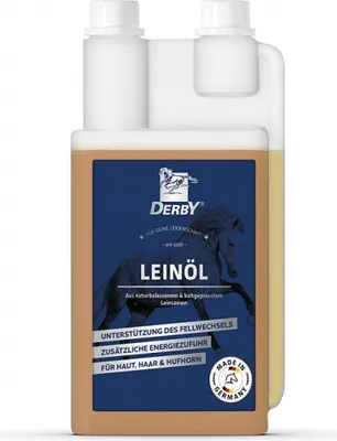 Produktbild von DERBY Leinöl für Pferde, Ergänzungsfuttermittel, reich an Omega-3 & Omega-6, 1 ltr.