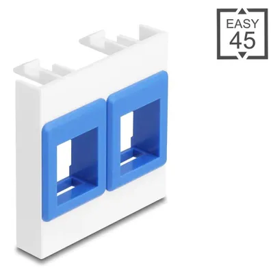 Imagen del producto de Delock, módulo Easy 45 con dos soportes Keystone de 45 x 45 mm, color blanco/azul