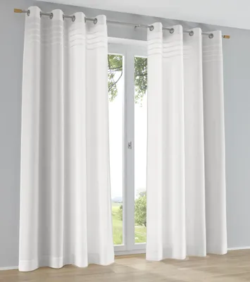 Produktbild von Ösen-Vorhang Kessy Biese weiß mit eleganter Stoff-Blende – halbtransparent, moderner Look ca. 140 + 145 cm (1 Stück)