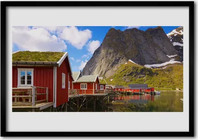 Produktbild von Bild 70x50 MDF-Rahmen Wandkunst Häuser See Berge Landschaft