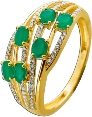 Produktbild von Smaragd Ring Gold 585 14K nat. Smaragde nat. Diamanten 0.25ct. 19