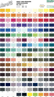 A grid of color swatches with corresponding numbers, likely a color chart for thread or yarn.