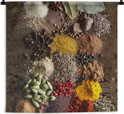 Produktbild von MuchoWow® Wandteppich Wandbehang Kräuter - Gewürze - Pflanzen 120x120 cm Tapisserie Dekoration Wandtuch - Modern - Baumwollgewebe