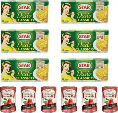 Produktbild von 6x Star classico dado brodo Suppenwürfel Brühe klassisch reich an Geschmack 10 pz + Italian Gourmet 100% italienische geschälte Tomaten dosen 6x 400g