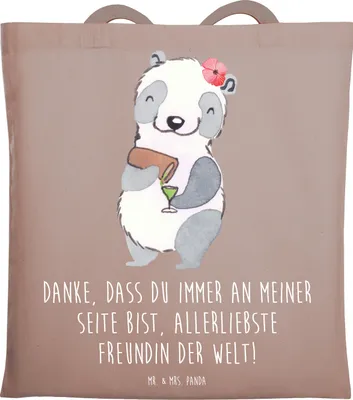 Produktbild von Mr. & Mrs. Panda Schultasche Beste Freundin - Braun Pastell - Geschenk, besondere Momente, Aufmerksamkeit, Danke, Bedanken, Tote Bag, sagen, Besonderer Moment, Liebe