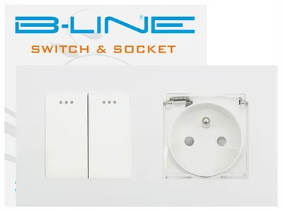 Produktbild von B-line Deluxe Doppelschalter & Steckdose mit Klappe IP44 Weiß