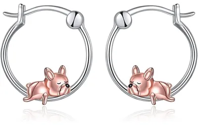 Immagine prodotto di Orecchini a cerchio in argento sterling 925, con motivo bulldog francese/gatto nero, gioielli da donna e ragazza