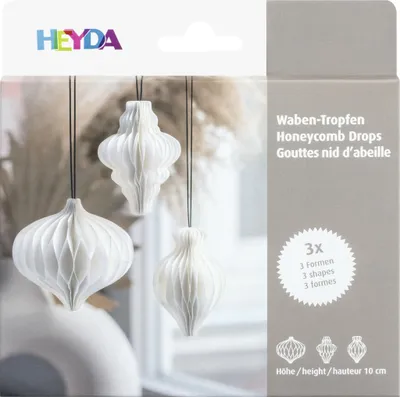 Image de HEYDA kit de décoration en nid d'abeille "goutte de nid d'abeille" blanc 3 pièces