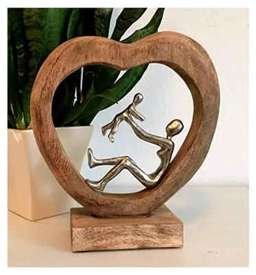 Produktbild von Skulptur Mutter mit Kind I Liebevolle Mama spielt I 28 x 9 x 30 cm I Mangoholz Deko Figur I Wohnzimmer Dekoration