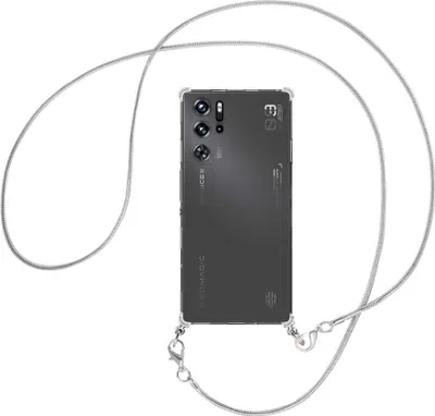 Produktbild von Handykette Backcover-Schutzhülle mit Band (Metall silberfarben) für ZTE nubia Red Magic 9 Pro / Pro Plus - silberfarbene Snake-Kette