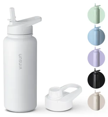 Produktbild von Trinkflasche Edelstahl 1L Thermoflasche Sport Flasche Isolierflasche weiß Vinsun