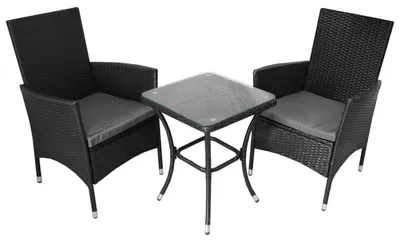 Immagine prodotto di Set da giardino, set da bistrot, salottino in rattan, set da pranzo da giardino, sedie e tavolo, nero, mobili da terrazza, mobili da giardino