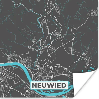 Produktbild von MuchoWow® Poster Stadtplan - Deutschland - Blau - Neuwied - Karte 50x50 cm - Wohnzimmerdekoration