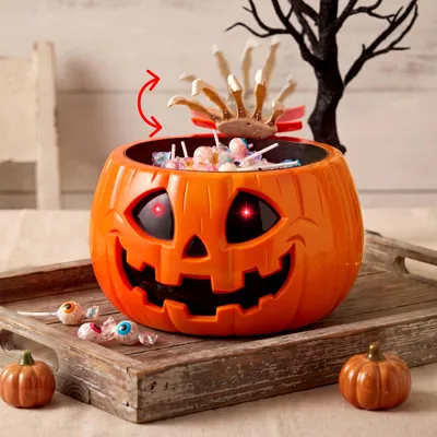 Halloween-Pompoen-Snoepschaal mit Licht & Sound, 25 cm