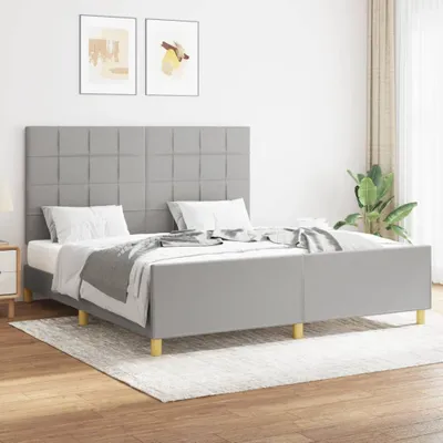Produktbild von [Home] Bettgestell mit Kopfteil Hellgrau 160x200 cm Stoff , Neue Mode 2024 im häuslichen Leben