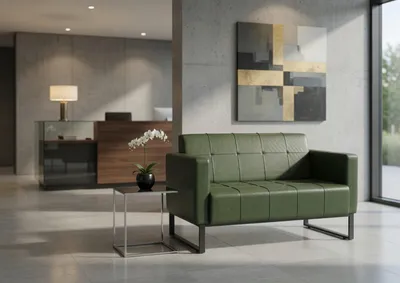 Zdjęcie produktu dla Wygodna, dwuosobowa sofa w kolorze zielonym, o minimalistycznym designie