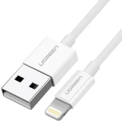 Produktbild von Ugreen cable USB 2.0 A lightning 2m, 5V/2.4A iPhone 7 / 7plus / 6S/ 6 / 6 Plus, iPhone 5s/5c/5, iPad Mini/Mini 2, iPad, 1 m, Lightning, USB A, Männlich, Männlich, Weiß