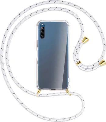Produktbild von Handykette Backcover-Schutzhülle mit Band (Metall goldfarben) für Sony Xperia L4 - weiß/grau