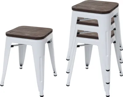 Obrázek produktu pro sada 4 stoliček HWC-A73 včetně dřevěného sedáku, kovový sedák stoličky, kovový průmyslový design stohovatelný  bílá