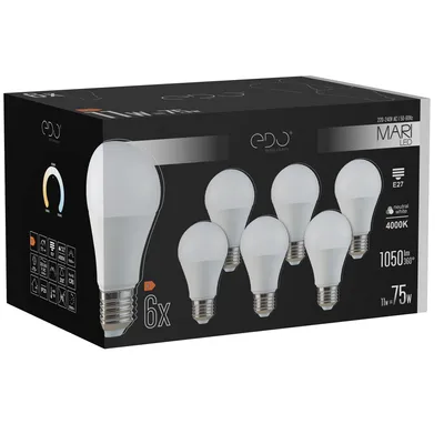 A product box containing six LED light bulbs.