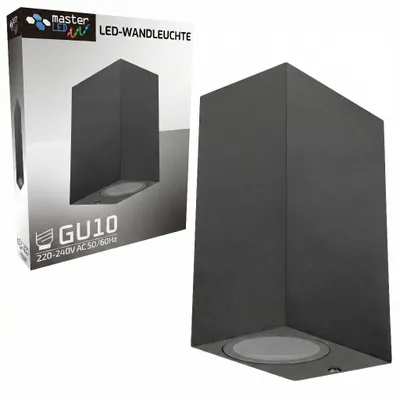 Produktbild von MasterLED Außenwandleuchte IP44 GU10 Up & Down Schwarz Eckig Aluminium Wandlampe für Außen & Innen 2-flammig Fassadenleuchte