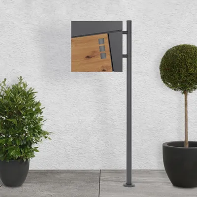 Obrázek produktu pro Poštovní schránka ML-Design s přihrádkou na noviny, 37x36,5x11 cm, vzhled antracit/dřevo, včetně stojanu